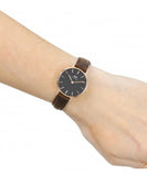 Daniel Wellington Classic Petite Bristol Black Dial Brown Leather Strap Watch For Women - DW00100221 Authentic Buy Shop Now