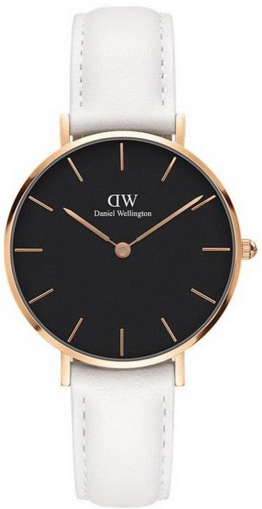 Daniel Wellington Classic Petite Bondi Black Dial White Leather Strap Watch For Women - DW00100283 Authentic Buy Shop Now