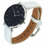 Daniel Wellington Classic Petite Bondi Black Dial White Leather Strap Watch For Women - DW00100284 Authentic Buy Shop Now