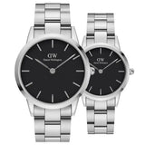 Daniel Wellington Iconic Link Black Dial Silver Steel Strap Watch For Women - DW00100206 Authentic Buy Shop Now