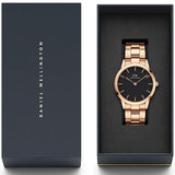 Daniel Wellington Iconic Link Black Dial Rose Gold Steel Strap Watch For Men - DW00100344 Authentic Buy Shop Now