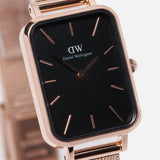 Daniel Wellington Quadro Melrose Black Dial Rose Gold Mesh Bracelet Watch For Women - DW00100432 Authentic Buy Shop Now