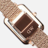 Daniel Wellington Quadro Melrose Green Dial Rose Gold Mesh Strap Watch For Women - DW00100437 Authentic Buy Shop Now
