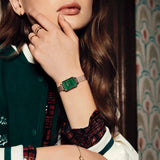 Daniel Wellington Quadro Melrose Green Dial Rose Gold Mesh Strap Watch For Women - DW00100437 Authentic Buy Shop Now