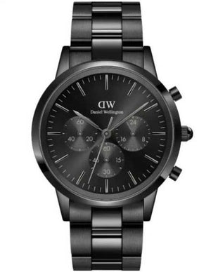 Daniel Wellington Iconic Chronograph Black Dial Black Steel Strap Watch For Men - DW00100642 Authentic Buy Shop Now