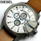 Diesel Mega Chief Chronograph White Dial Brown Leather Strap Watch For Men - DZ4280 Authentic Buy Shop Now