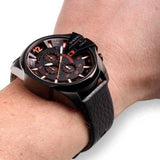 Diesel Mega Chief Chronograph Black Dial Black Leather Strap Watch For Men - DZ4291 Authentic Buy Shop Now