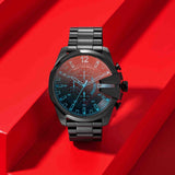Diesel Mega Chief Chronograph Black Dial Black Steel Strap Watch For Men - DZ4318 Authentic Buy Shop Now