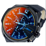 Diesel Mega Chief Chronograph Black Dial Black Leather Strap Watch For Men - DZ4323 Authentic Buy Shop Now