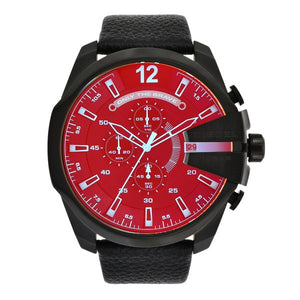 Diesel Mega Chief Chronograph Black Dial Black Leather Strap Watch For Men - DZ4323 Authentic Buy Shop Now