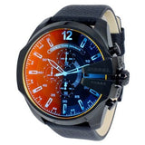 Diesel Mega Chief Chronograph Black Dial Black Leather Strap Watch For Men - DZ4323 Authentic Buy Shop Now