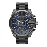 Diesel Mega Chief Chronograph Blue Dial Black Steel Strap Watch For Men - DZ4329 Authentic Buy Shop Now