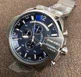 Diesel Mega Chief Chronograph Blue Dial Silver Steel Strap Watch For Men - DZ4417 Authentic Buy Shop Now