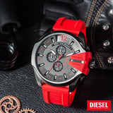 Diesel Mega Chief Chronograph Black Dial Red Silicone Strap Watch For Men - DZ4427 Authentic Buy Shop Now
