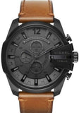 Diesel Mega Chief Chronograph Grey Dial Brown Leather Strap Watch For Men - DZ4463 Authentic Buy Shop Now
