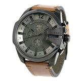 Diesel Mega Chief Chronograph Grey Dial Brown Leather Strap Watch For Men - DZ4463 Authentic Buy Shop Now