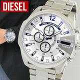 Diesel Mega Chief Chronograph White Dial Silver Steel Strap Watch For Men - DZ4477 Authentic Buy Shop Now