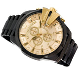 Diesel Mega Chief Chronograph Gold Dial Black Steel Strap Watch For Men - DZ4485 Authentic Buy Shop Now