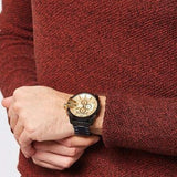 Diesel Mega Chief Chronograph Gold Dial Black Steel Strap Watch For Men - DZ4485 Authentic Buy Shop Now