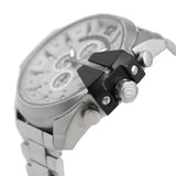 Diesel Mega Chief Chronograph Silver Dial Silver Steel Strap Watch For Men - DZ4501 Authentic Buy Shop Now