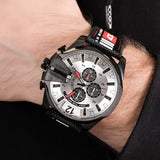 Diesel Mega Chief Chronograph Silver Dial Black Leather Strap Watch For Men - DZ4512 Authentic Buy Shop Now