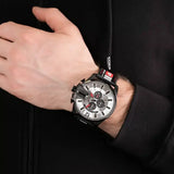 Diesel Mega Chief Chronograph Silver Dial Black Leather Strap Watch For Men - DZ4512 Authentic Buy Shop Now