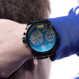 Diesel Big Daddy Blue Dial Black Leather Strap Watch For Men - DZ7127 Authentic Buy Shop Now