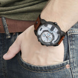 Diesel SBA Dual Time Chronograph White Dial Brown Leather Strap Watch For Men - DZ7269 Authentic Buy Shop Now