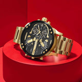 Diesel Mr Daddy 2.0 Chronograph Black Dial Gold Steel Strap Watch For Men - DZ7333 Authentic Buy Shop Now