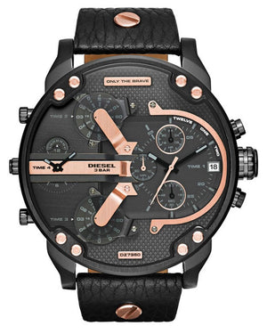 Diesel Mr Daddy 2.0 Chronograph Black Dial Black Leather Strap Watch For Men - DZ7350 Authentic Buy Shop Now