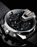 Diesel Uber Chief Oversized 4 Time Black Dial Leather Strap Watch For Men - DZ7376 Authentic Buy Shop Now