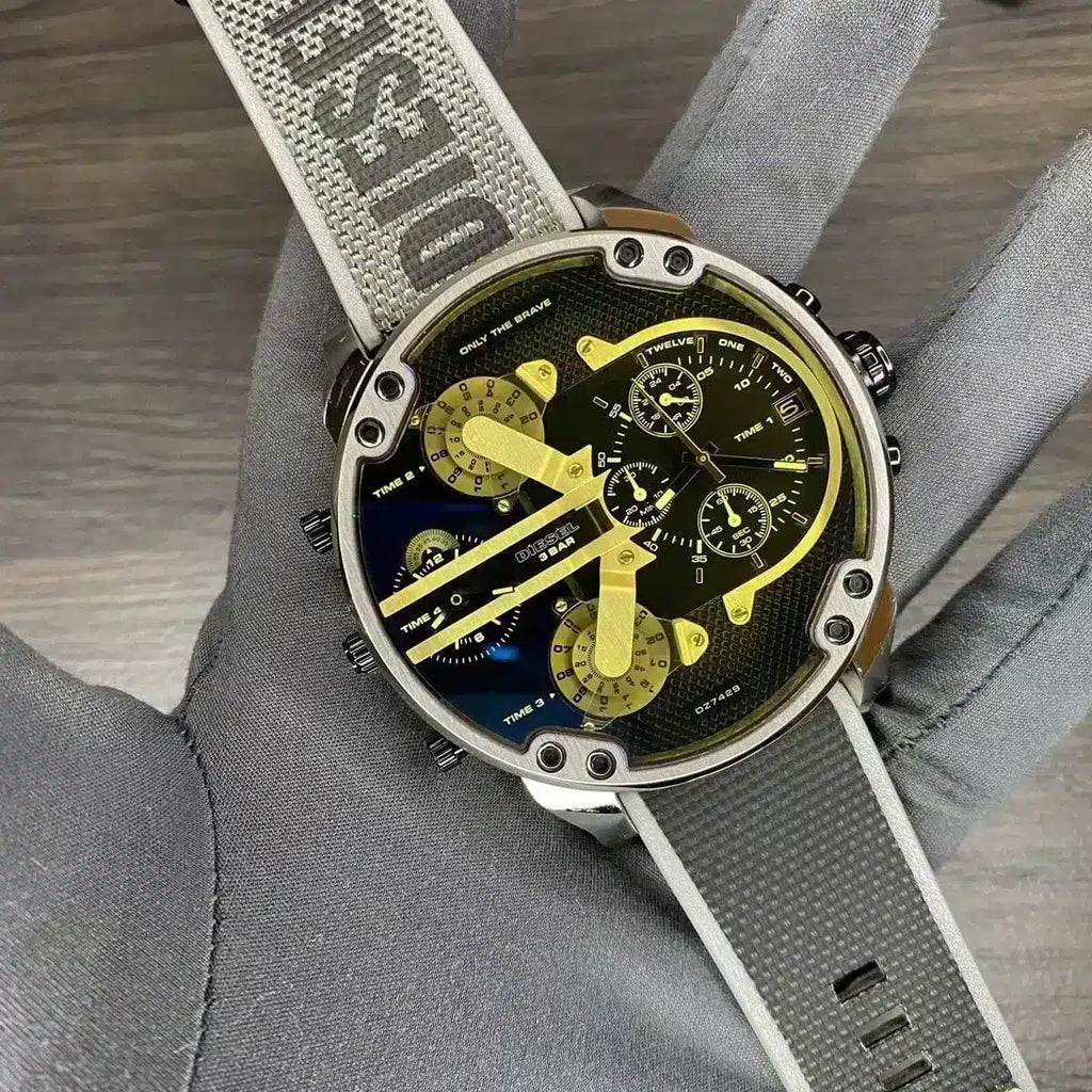 Diesel Mr. Daddy 2.0 Chronograph Black Dial Grey Nylon Strap Watch For Men - DZ7429 Authentic Buy Shop Now