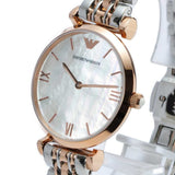 Emporio Armani T Bar Gianni Classic Mother Of Pearl Dial Two Tone Steel Strap Watch For Women - AR1683 Authentic Buy Shop Now