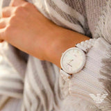 Emporio Armani Ceramica Mother of Pearl Dial White Ceramic Strap Watch For Women - AR1486 Authentic Buy Shop Now