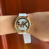 Michael Kors Janelle Three Hand Silver Dial White Rubber Strap Watch For Women - MK7141 Authentic Buy Shop Now