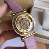 Versace V-Motif Vintage Logo Diamonds Gold Dial Pink Leather Strap Watch for Women - VERE01118 Authentic Buy Shop Now