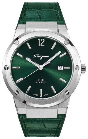 Salvatore Ferragamo F-80 Classic Green Dial Green Leather Strap Watch for Men - SFDT00119 Authentic Buy Shop Now