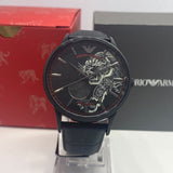 Emporio Armani Meccanico Skeleton Black Dial Black Leather Strap Watch For Men - AR60046 Authentic Buy Shop Now
