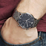 Emporio Armani Gianni Chronograph Blue Dial Silver Steel Strap Watch For Men - AR1648 Authentic Buy Shop Now