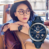 Fossil Boyfriend Sport Chronograph Blue Dial Blue Leather Strap Watch for Women - ES4113 Authentic Buy Shop Now