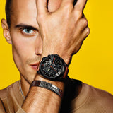 Diesel Mega Chief Chronograph Black Dial Brown Leather Strap Watch For Men - DZ4343 Authentic Buy Shop Now