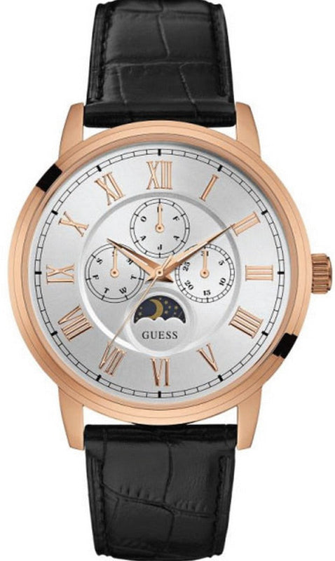 Guess Delancy Quartz Silver Dial Black Leather Strap Watch For Men - W0870G2 Authentic Buy Shop Now