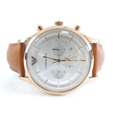 Emporio Armani Quartz Silver Dial Brown Leather Strap Watch For Men - AR11043 Authentic Buy Shop Now