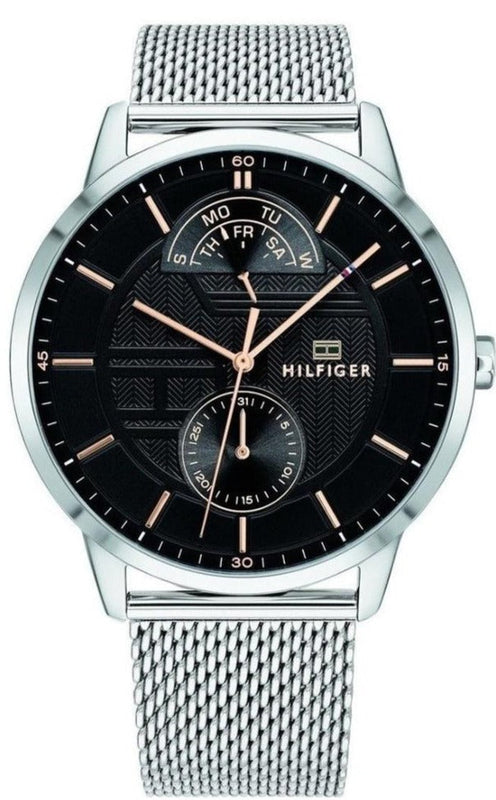Tommy Hilfiger Hunter Quartz Black Dial Silver Steel Strap Watch for Men - 1791610 Authentic Buy Shop Now