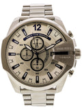 Diesel Mega Chief Chronograph White Dial Silver Steel Strap Watch For Men - DZ4477 Authentic Buy Shop Now