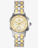 Tory Burch Classic Chronograph White Dial Two Tone Steel Strap Watch for Women - TBW1034 Authentic Buy Shop Now