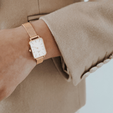 Daniel Wellington Quadro Pressed Melrose White Dial Rose Gold Mesh Strap Watch For Women - DW00100465 Authentic Buy Shop Now