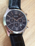Hugo Boss Ambassador Chronograph Quartz Black Dial Black Leather Strap Watch For Men - HB1513194 Authentic Buy Shop Now