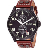 Hugo Boss Aeroliner Maxx Black Dial Brown Leather Strap Watch For Men - 1513079 Authentic Buy Shop Now