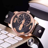 Diesel Mini Daddy Dual Time Black & Gold Dial Black Leather Strap Watch For Men - DZ7317 Authentic Buy Shop Now
